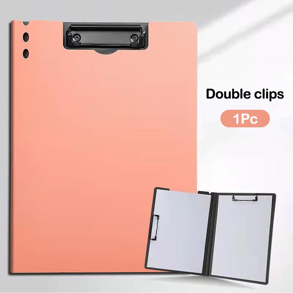 A4 Vintage Faltbarer Ordner Horizontal Doppelclip Stil Dokumente Organizer Klemmbrett mit Abdeckung Business Studenten Shop Bürobedarf Double Clip rosa