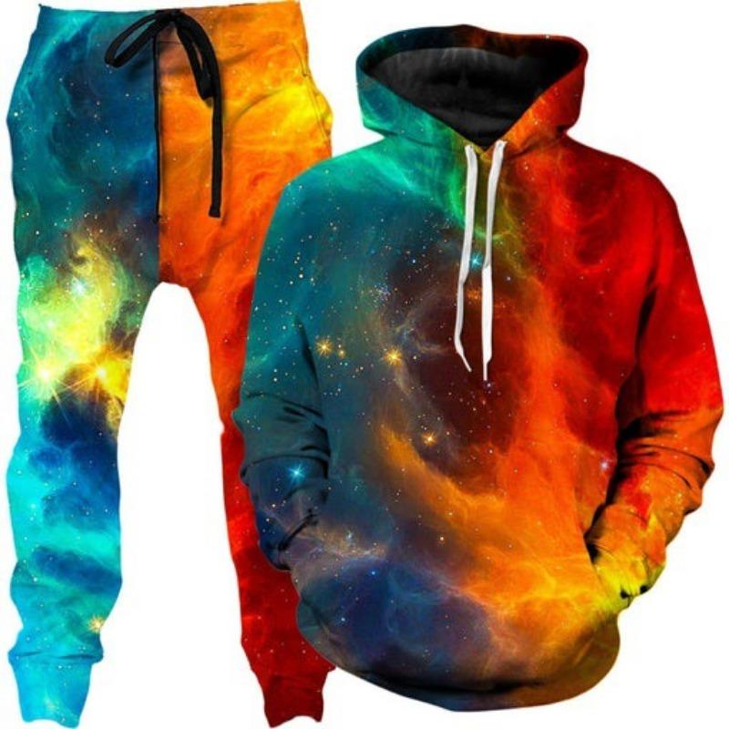 Buntes abstraktes Mandala 3D-Druck Hoodies Hosen Set Herren Sweatshirts Jogginghosen Zweiteilige Anzüge Outdoor Trainingsanzug Herrenbekleidung 2XL blue