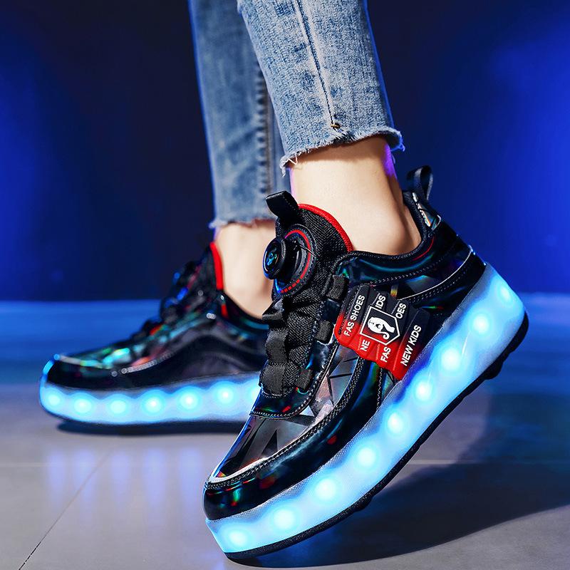 Kinder Rollschuhe Vierrad LED Licht Leuchtende Schuhe Schrumpfbare Rollschuhe Sport Schüler Rollschuhe Yo 40