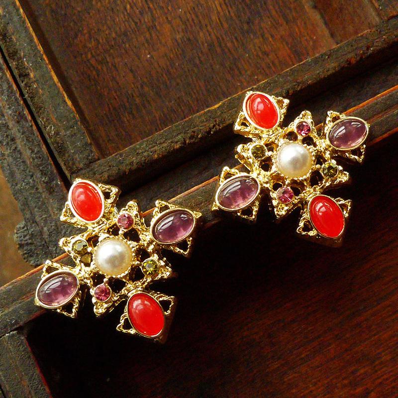 Vintage Palast Antik Nachgravierte Farbe Schatzbrosche Bunte Edelsteine Perlenbroschen Hochzeitsfeier Anstecknadeln Schmuck black