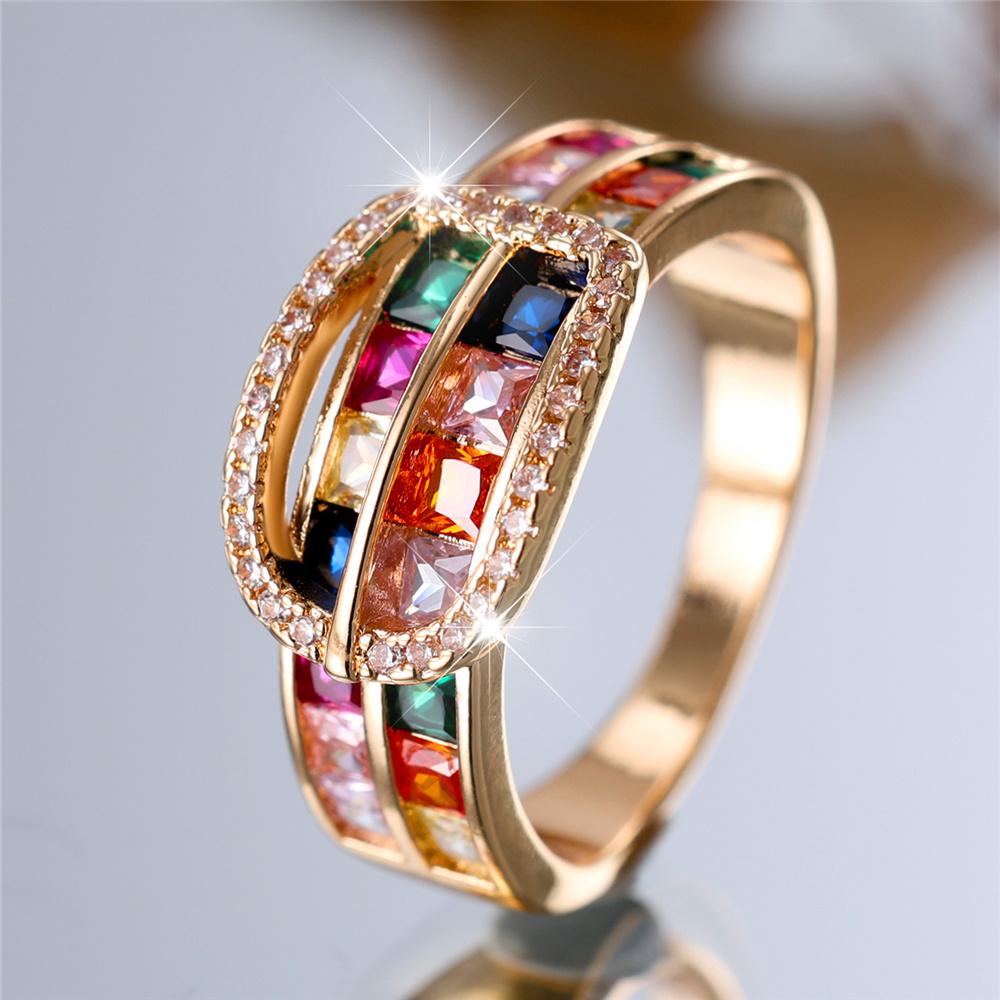 Vintage Bunte Zirkonia Ringe für Frauen Kreative Gold Farbe Elegante Finger Ring Party Schmuck Geschenk 6 bunt/gold