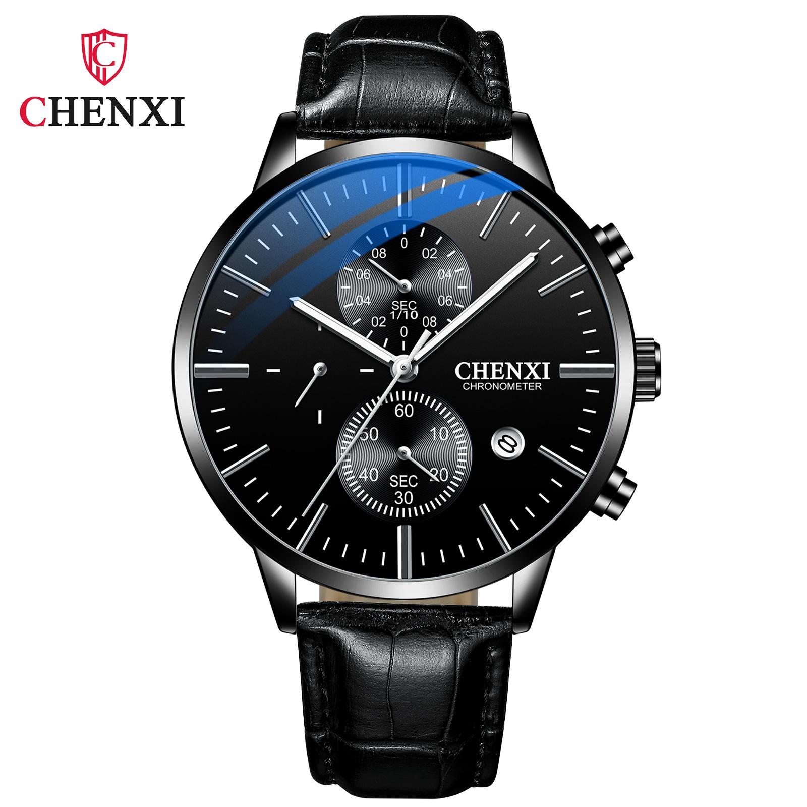 Neue TOP Marke Luxus herren Uhr Mit Box Männer Multifunktionale Kalender Lederband Wasserdicht männer Quarz Uhren schwarz