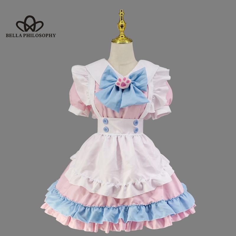 S-5XL Plus Size Maid Super süße große Schleife Lolita Kleid rosa blau süßes Kleid Frau Mode Casual Lolita Party Kleid Cosplay süßes Kleid 5XL blau/rosa