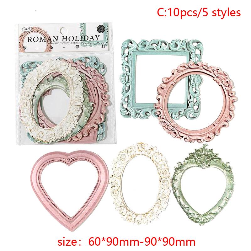10 Stück Relief Retro Rahmen Aushöhlen Quadratische Runde Form Bilderrahmen Wunderschönes Relief Hand Diy Dekoratives Collage Material C