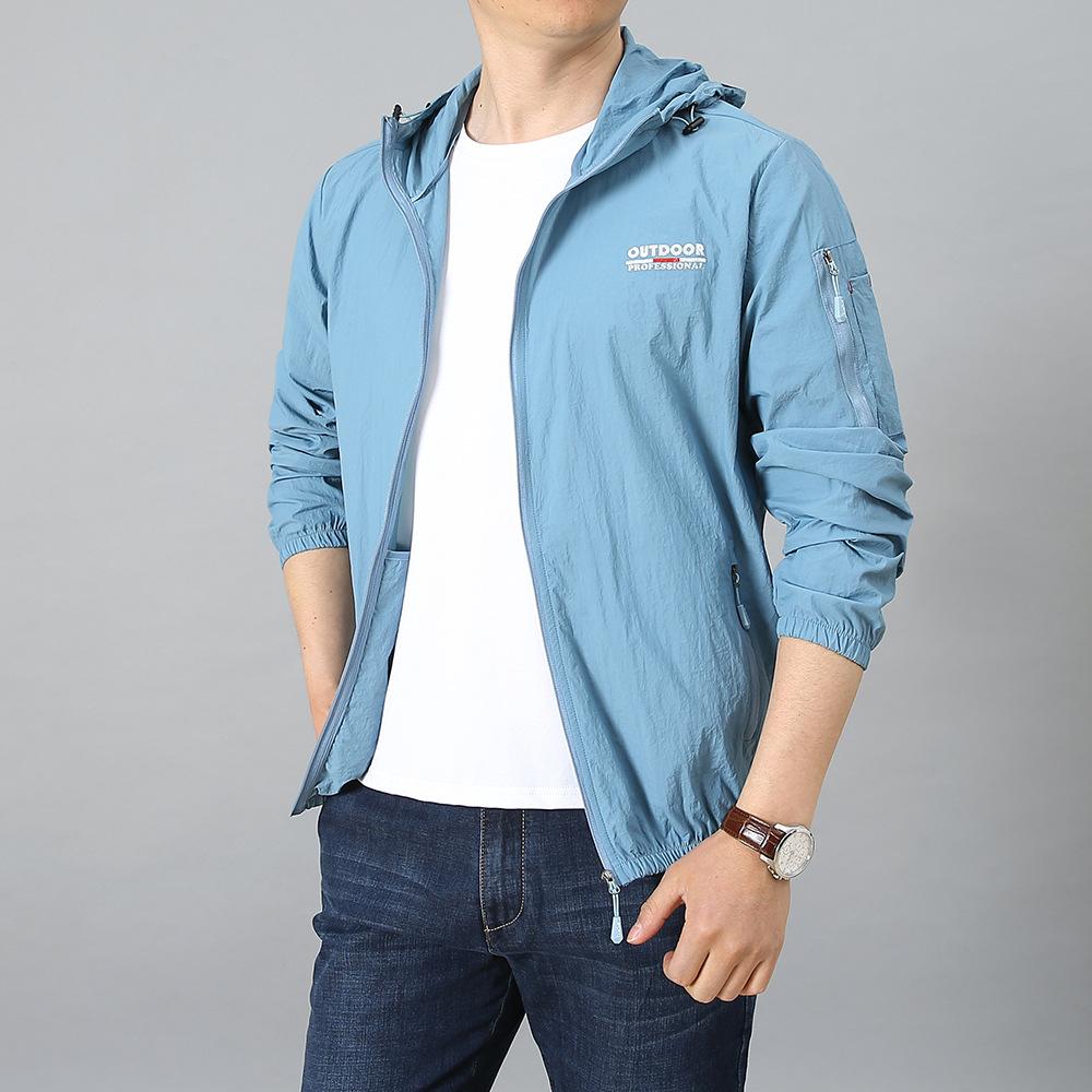 Dünne Jacke Herren Frühling Sommer Outdoor Trocken Sonnenschutzjacke Kapuzenoberbekleidung Sport Windjacke Leichte Jacken XXXXXL blaugrün