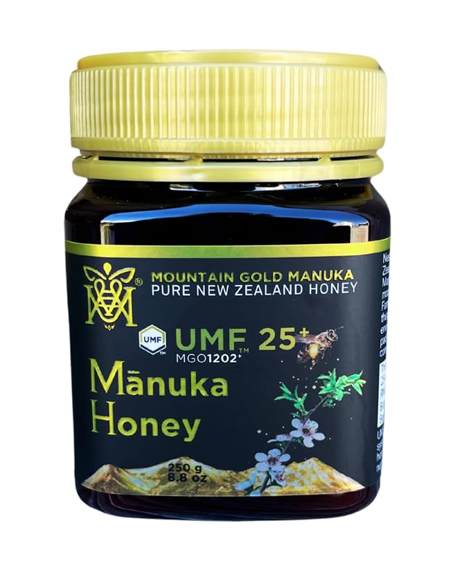 Manuka Honig 250g mit Zertifikat Reiner Manuka Honig Ohne Zusatzstoffe Unerhitzt Roh MOUNTAIN GOLD MANUKA HONIG Hergestellt in Neuseeland Qualitätsgeprüft Regulär beige