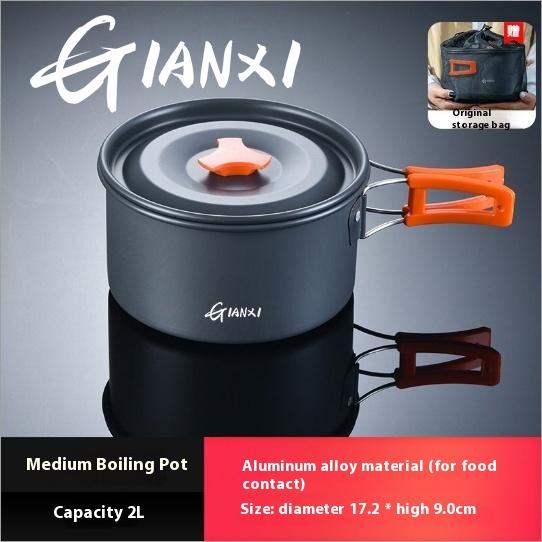 Tragbares Topfset Camping Kochgeschirr Ausrüstung Kassettenherd Wasserkocher Bratpfanne Wok Camping Geschirr Kochtopf Zubehör Two-piece Set