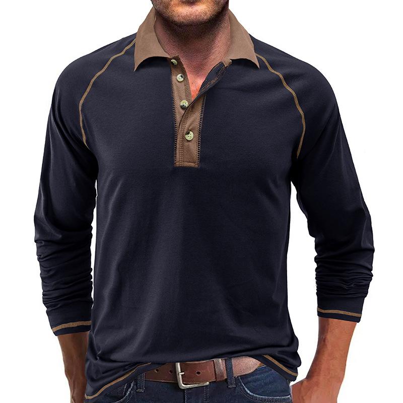 Langarm-Poloshirts für Herren, lockere Passform, legere Arbeit, Golf-Polos, klassische T-Shirts mit Kragen, Knöpfen, atmungsaktiv, feuchtigkeitsableitend, Henley-Tops, T-Shirts für Männer M