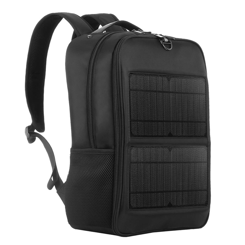 Solar-Rucksack mit 14 W Solarpanel, zwei USB-Anschlüssen, wasserdichter Nylon-Rucksack für den Außenbereich schwarz