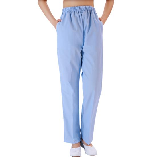 Sommer-Krankenschwesterhose, mittelhoher Schnitt, elastischer Bund, weites Bein, lange Hose, einfarbige Taschen, Arbeitshose für Damen M blau