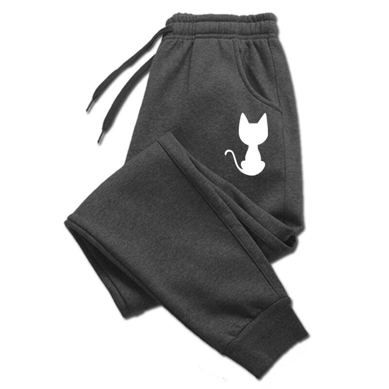 Süße Katze bedruckte Damen-Jogginghose aus Baumwolle, lange Hose, Joggerhose, Sport, Fitness, solide Jogginghose 3XL dunkelgrau