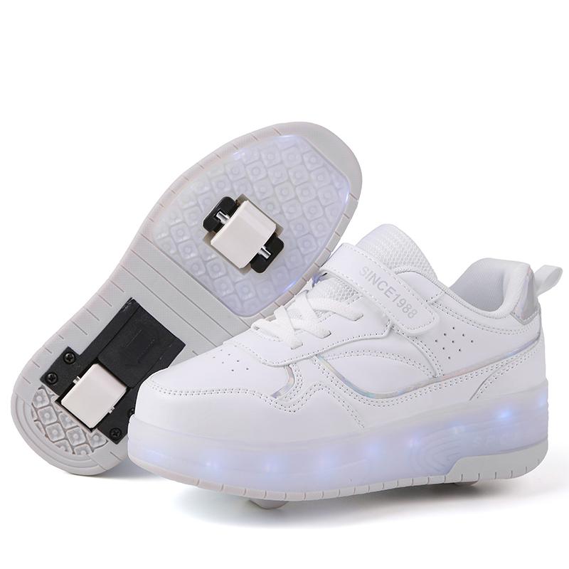 TUINANLE Sneaker LED-Leuchtschuhe Kinder Jungen Mädchen USB-Aufladung Leuchtende Sporträder Outdoor Rollschuhe 38 weiß