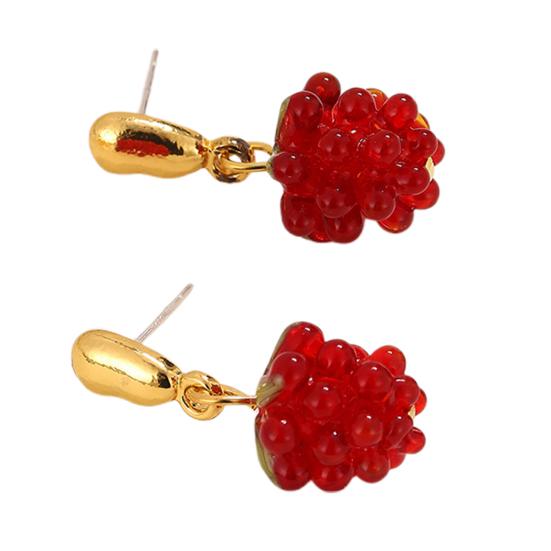 1 Paar Damen-Ohrringe, Himbeere, künstliche Kristallquaste, hängende Ohrringe, Obsthaken-Ohrringe, Abschlussball, Party, Dating, Ohrschmuck A red