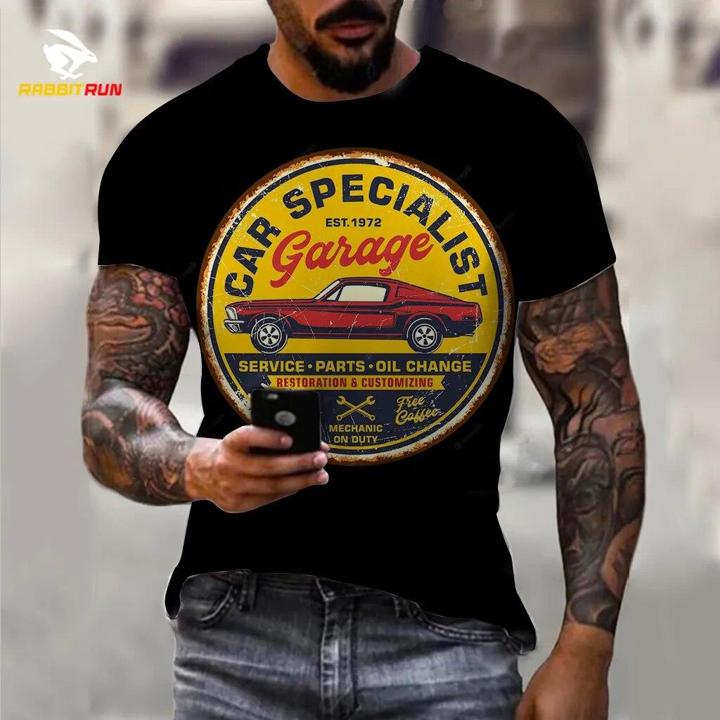 Sommer männer Vintage T-shirts Retro Auto Mode Tops 3D Gedruckt O Hals Übergroßen Kurzarm Harajuku Lustige Mans Streetwear 4XL yellow