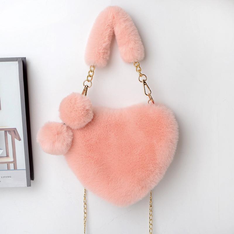 Yogodlns Damen-Handtaschen, neue Plüsch-Herzform, modisch, einfarbig, weich, bequem, Geldbörsen und Handtaschen, Taschen für Damen 23x18cm korallenrot