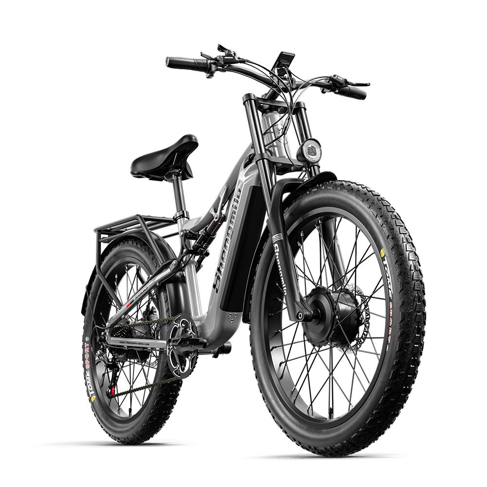 Shengmilo S600 Elektrofahrrad - 2x1000W Doppelmotoren, 48V 17,5Ah Akku, 26  Fat Tires, Doppelfederung, hydraulische Bremsen, 40-60km Reichweite grau