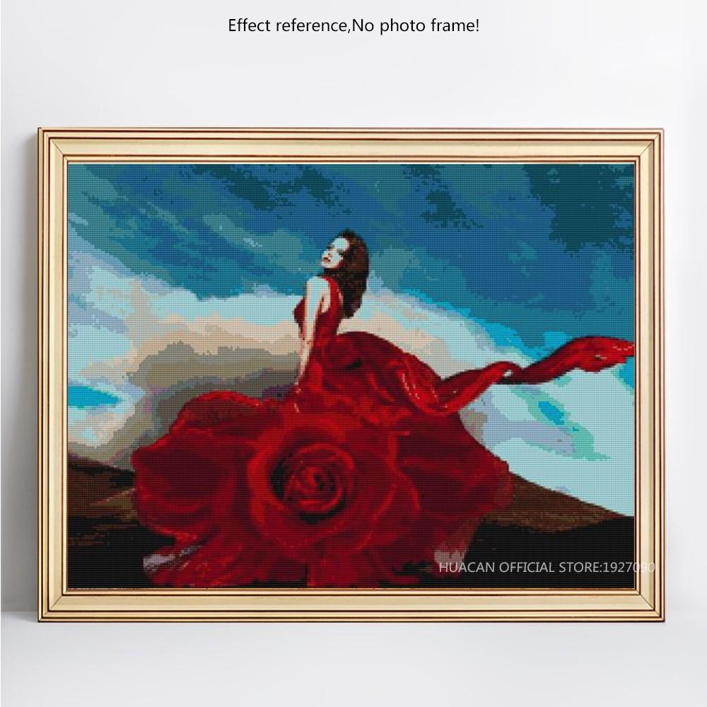 Diamant-Malerei, Schönheit, rotes Hochzeitskleid, Porträt, Diamant-Mosaik, Diamant-Stickerei 20X30CM