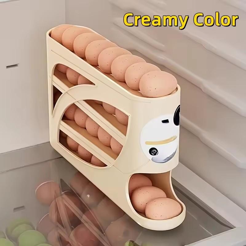 Eierregal mit 4 Ebenen für den Kühlschrank, automatischer Eierhalter mit Rollen, Aufbewahrungsbox, Behälter, Küchenkühlschrank, Eierspender, Kühlschrank-Organizer B gelb