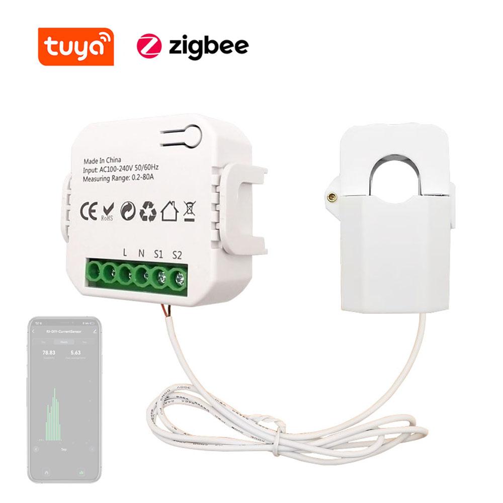 Tuya ZigBee Einphasenklemme 80A Energiezähler Mobiltelefon APP-Steuerung Stromwandler bunt