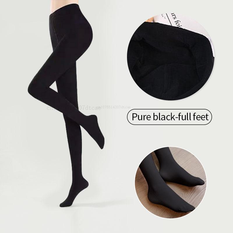Neue Winter Warme Strumpfhosen Strumpfhosen Frauen Fleece Socken Hohe Taille Thermische Strumpf Isolierte Hosen Gefälschte Durchscheinende Leggings Strumpfhosen 220g-full feet coole schwarze