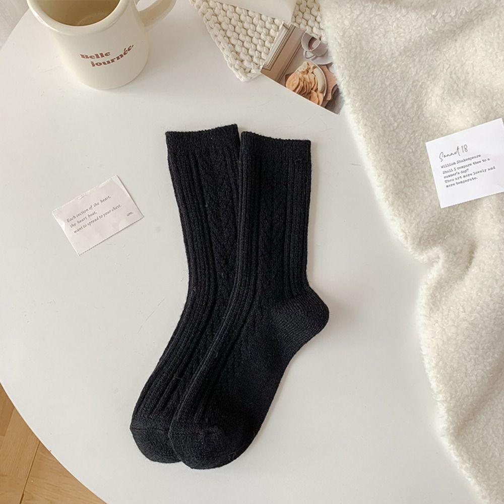 Herbst Winter Thermische Lange Socken Verdicken Warme Socken Mode Kaschmir Wolle Socken schwarz