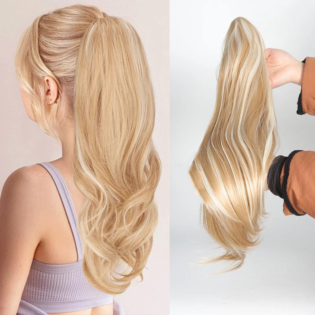 Bybrana Micro-Locken-Perücke mit kleinem Griff, hohem Pferdeschwanz, flauschiger Haarverlängerung, Haarverlängerung beige