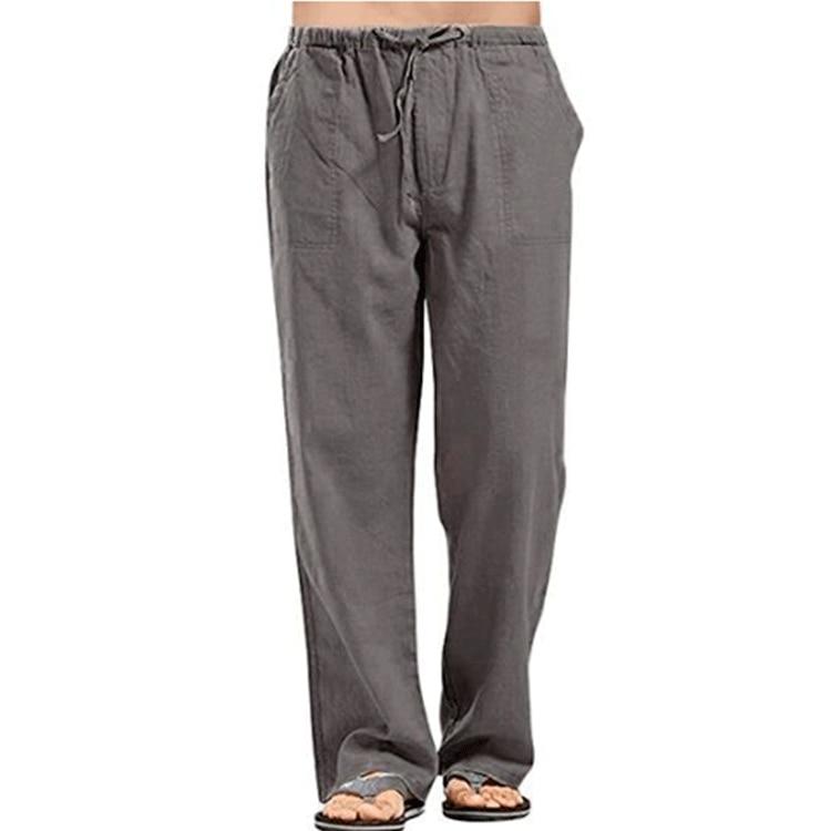 Männer Baumwolle Leinen Hosen Sommer Einfarbig Atmungsaktive Leinen Hosen Männliche Casual Elastische Taille Fitness Hosen S dunkelgrau