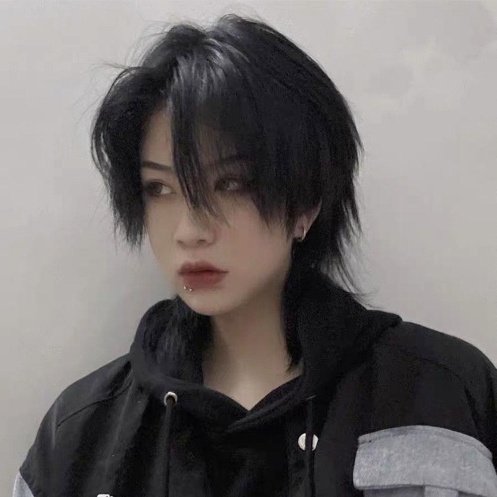 Koreanischer Stil, Herrenmode, gerade, kurze Perücke, für Studenten, Jungen, täglicher Gebrauch, natürlich aussehende synthetische schwarze Perücken schwarz