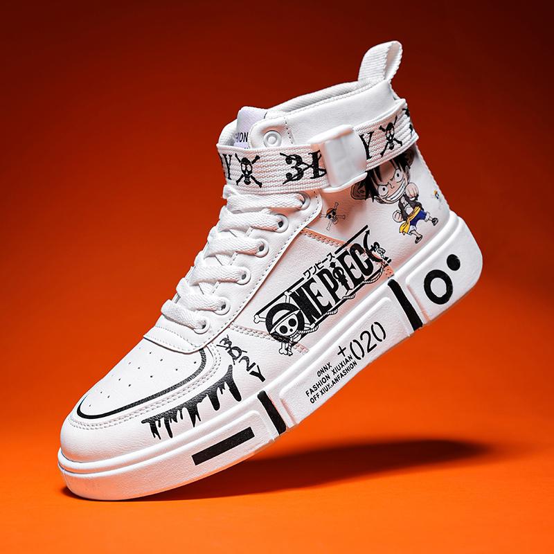 Eltern-Kind-Schuhe One Piece Herrenschuhe Laufen Anime High Top Sneakers für Herren Freizeitschuhe Walking Freizeitschuhe 36 rot