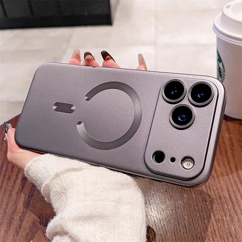 Metallic Lackierung Magnetische Magsafe Weiche Hülle Für iPhone 17 Pro Max 17 Air 16 E 15 14 Plus 13 12 11 Pro Max Kabelloses Laden Objektivschutzhülle iPhone 17 Pro Max grau