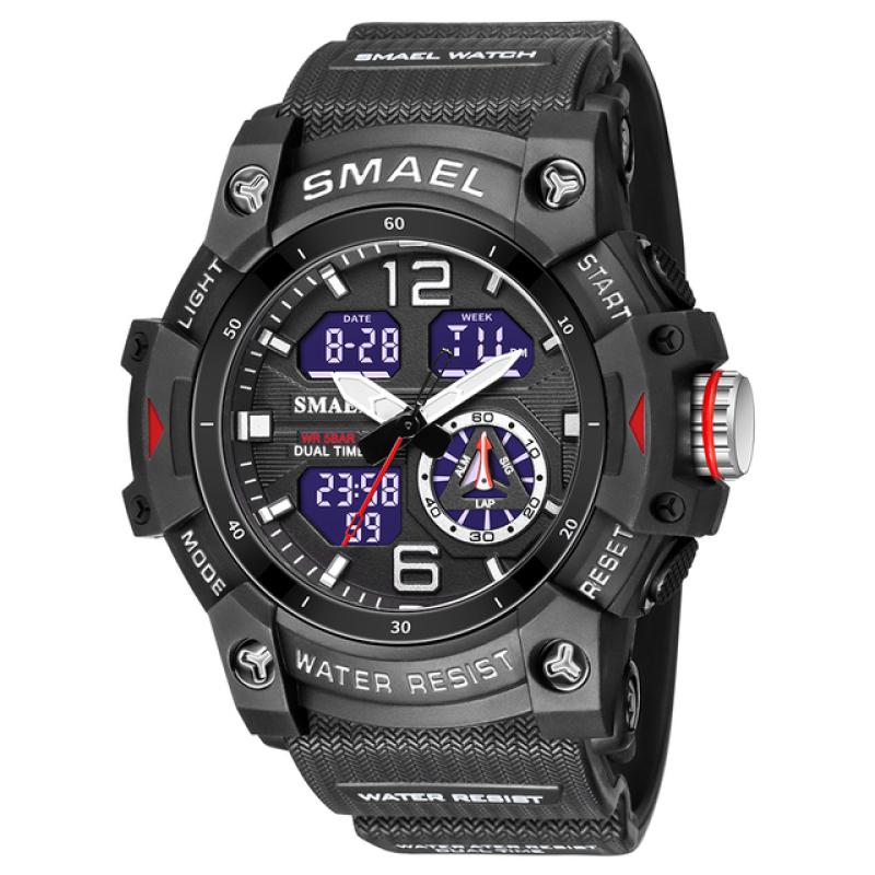 Militäruhr Quarz-Armbanduhren Sport 50M Wasserdichter Wecker Licht Analog Digital Herrenuhren Digital schwarz