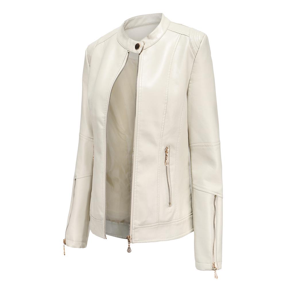 Neue Mode Damen Lederjacke PU Leder Kurzmantel Stehkragen Jacke Damen Frühling und Herbst Dünne Lederjacke Marineblaue Lederjacke 2XL
