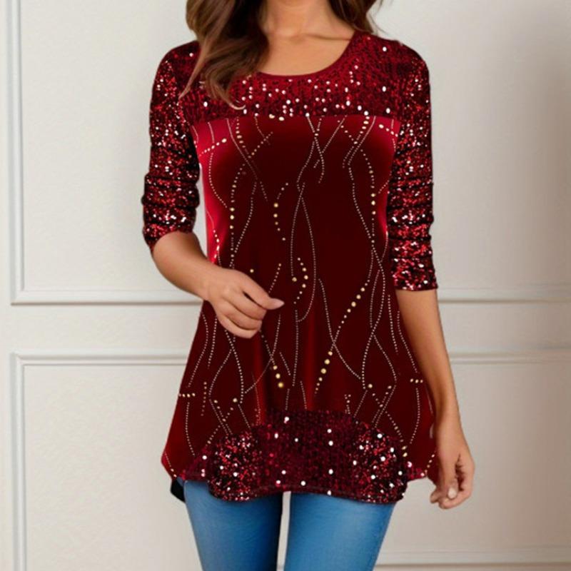 YYFS Damenmode, lässig, Frühling, Herbst, Blumenmuster, bedruckt, langärmelig, O-Ausschnitt, Blusen und Hemden XXXXXL rot
