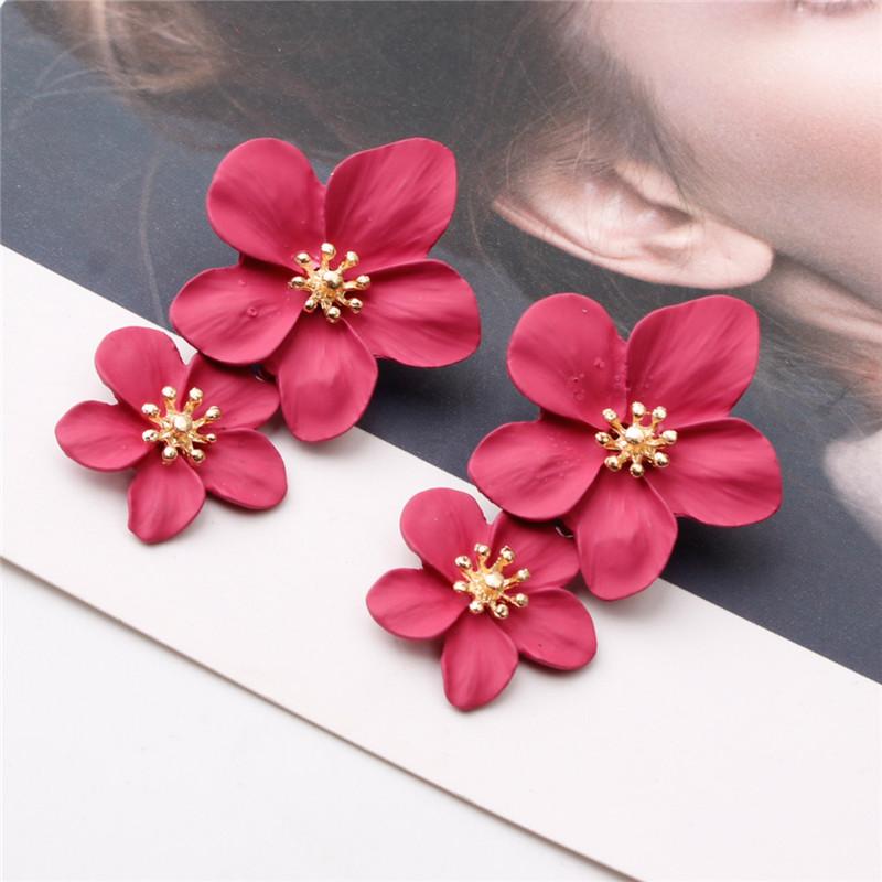 Modeschmuck Große Doppelblume Gemischte Farbe Ohrringe für Frauen Sommer Stil Party Hochzeit Übertriebene Ohrringe hellrosa