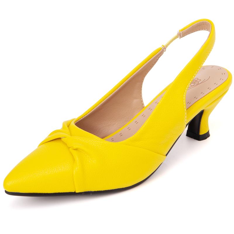 Mode Sommerschuhe für Frauen Sandalen Punkt Zehe Kurzen Absätzen Slingpumps Schwarz Weiß Hochzeit Party Tanzschuhe Damen Große Größe 50 52 51 gelb