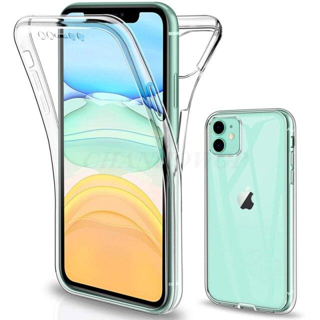 360 Doppelte Silikonhülle für iPhone 12 11 Pro MAX 7 8 6 6s Plus Vollständige Abdeckung für iPhone XS Max XR X 6 6S 7 8 SE 2020 Funda-Hüllen iPhone 12 Mini reinfarbig