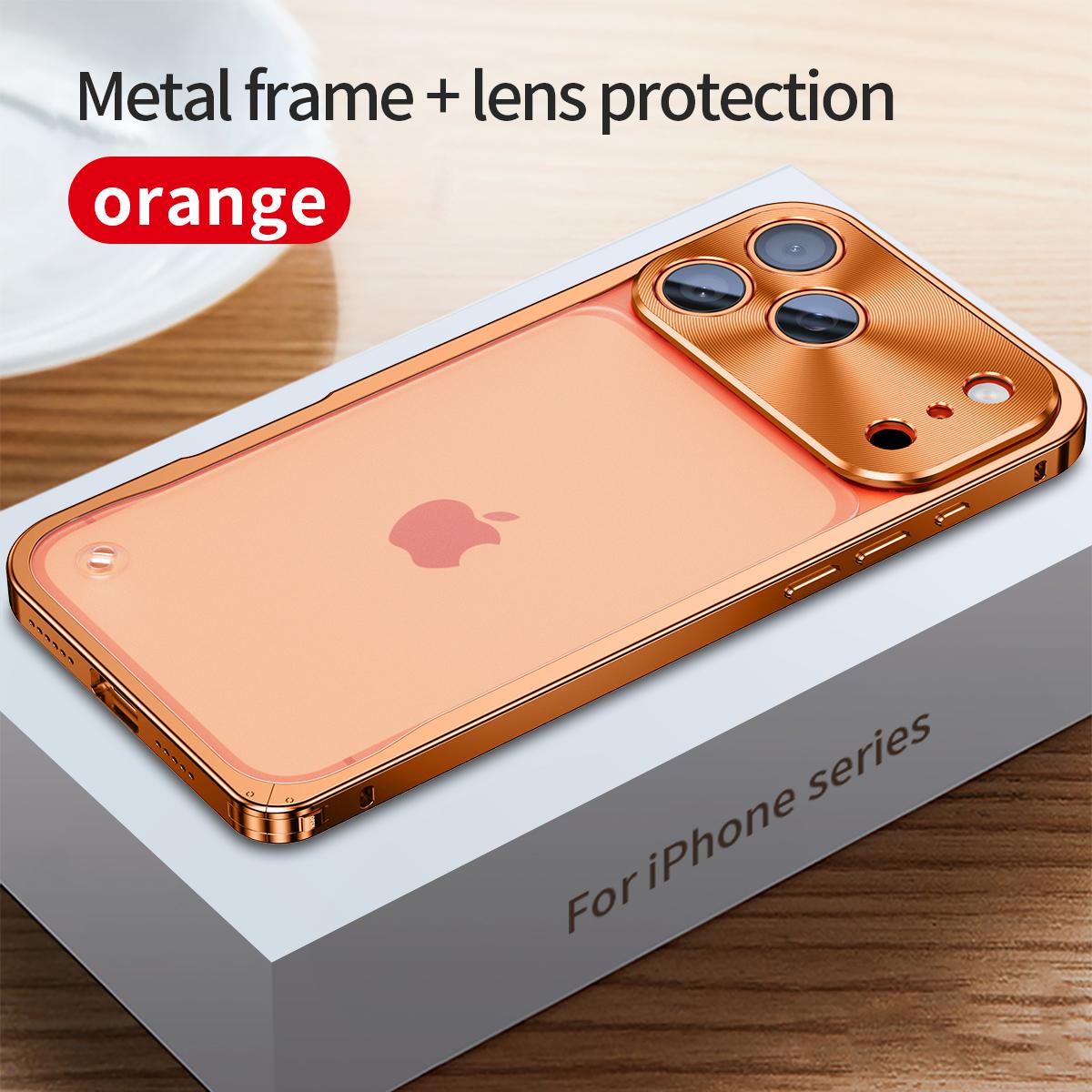 Metallrahmen Handyhülle Für iPhone 17 11 12 13 14 15 16 Pro Max Aluminiumlegierung Vollständiger Objektivschutz Abdeckung Für iPhone 13 mini Galvanisierte Metallrückseite iPhone 17 Pro Max orange
