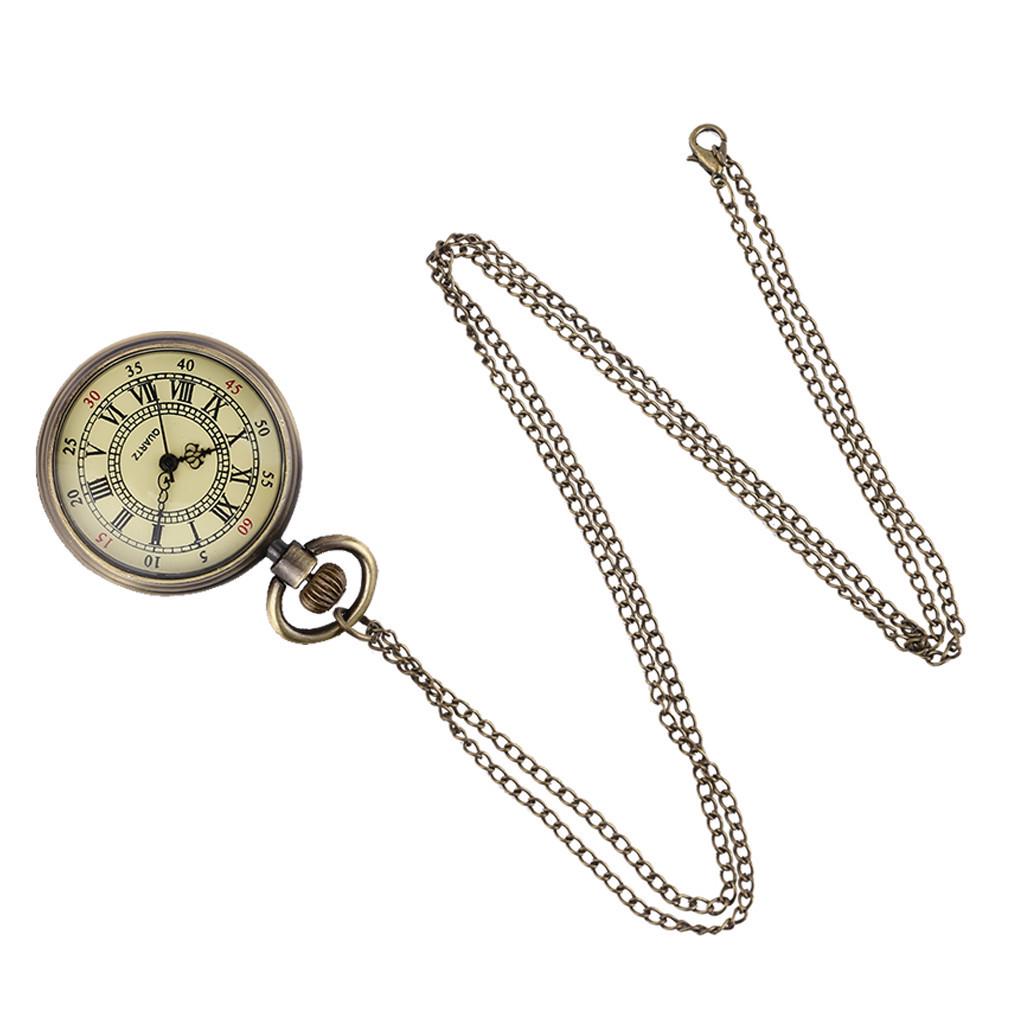 (Kung Pao Hühnerfleisch)Kleine Vintage-Taschenuhr mit rundem Zifferblatt, Quarz, klassische Taschenuhr mit römischer Skala One Size gold