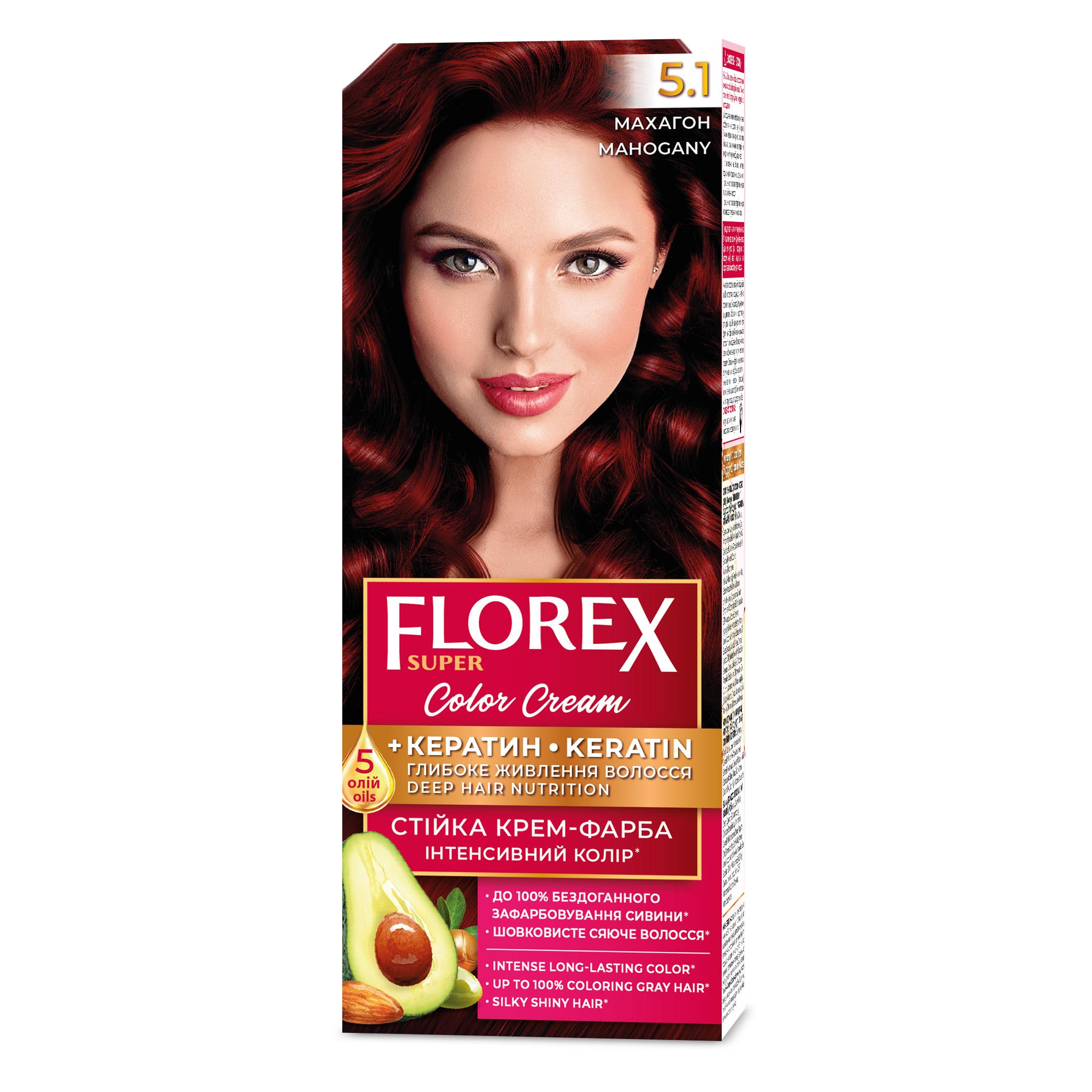 Florex Super permanente Haarfarbcreme - Gibt Ihrem Haar tiefe Nährstoffe, Macht Ihr Haar weich und seidig-glänzend. Mahogany 5.1