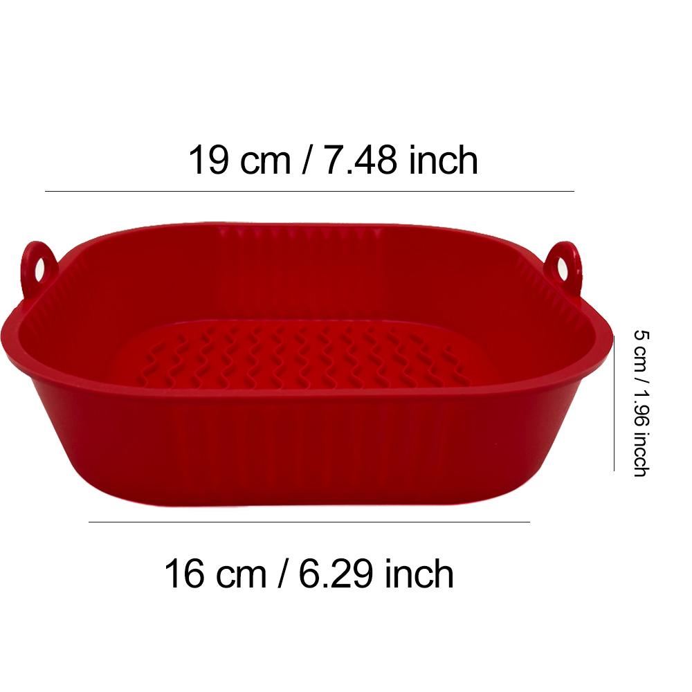 22 cm Silikon Air Fryer Backkorb Liner Tablett Lebensmittelecht wiederverwendbar quadratisch BBQ Grill Pad Platte Airfryer Ofen Backform Topf Pfanne für Küche 19CM rot