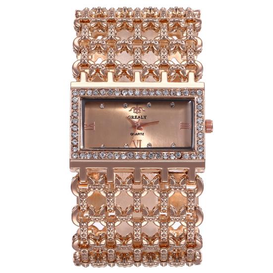 Damenuhr mit glitzerndem Zifferblatt, Quarz, hohle Ziffer, römisches breites Band, quadratische Armbanduhr, Strass, klassische Uhren rose rot