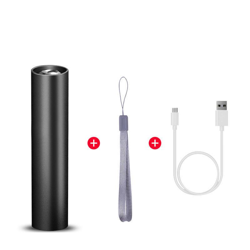 Mini-Taschenlampe, Aluminiumlegierung, USB-Aufladung, integrierter 14500-Lithium-Akku, tragbare LED-Taschenlampe schwarz