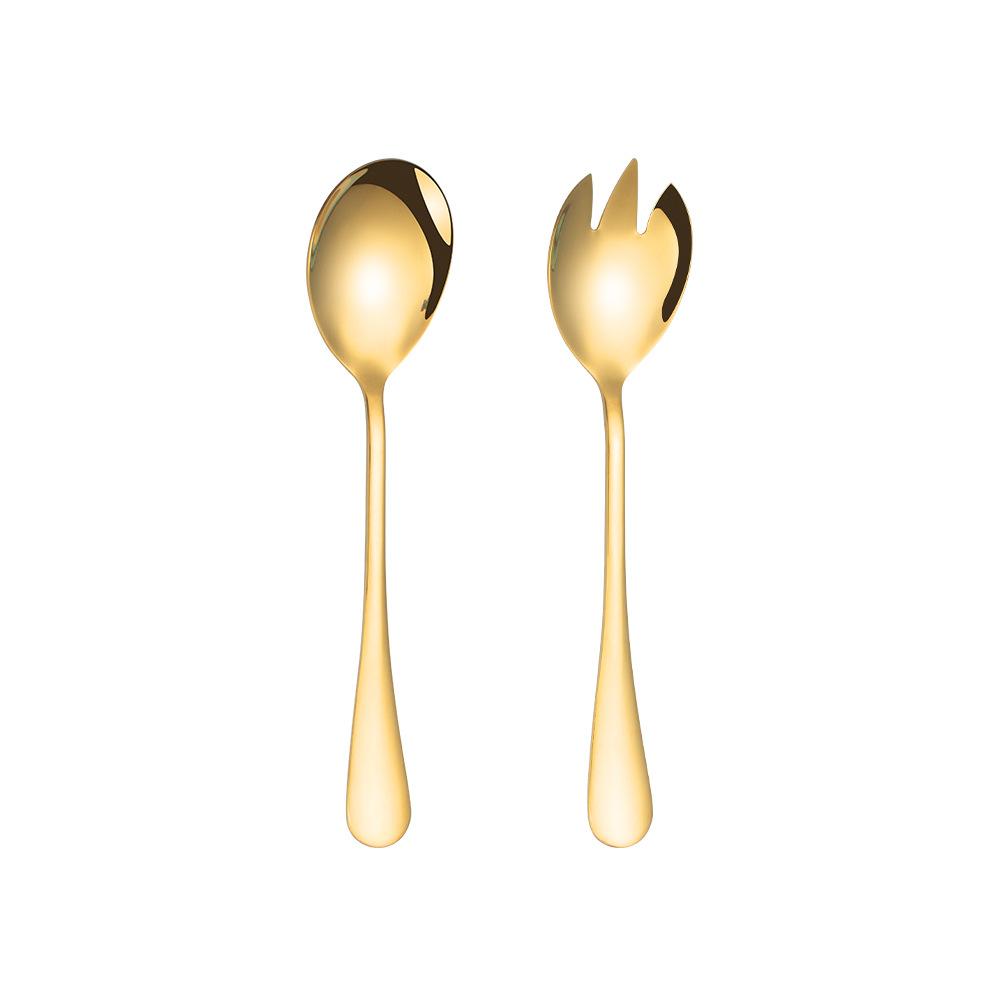 2PCS Goldene Salat Löffel Gabel Salat Löffel Edelstahl Besteck Set Service Löffel Set Bunte Einzigartige Löffel Küche Werkzeug gold