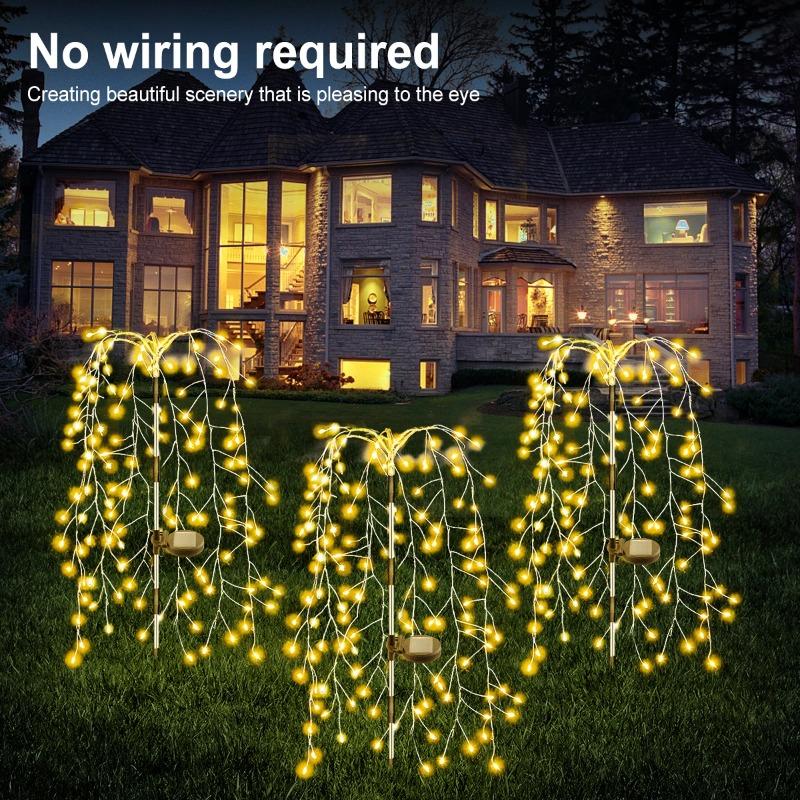 Solar Feuerwerk Licht Im Freien Wasserdichte Weide Baum Feuerwerk Lichter LED Garten Dekoration Rasen Urlaub String Fairy Licht 1PC-200LED-Warm