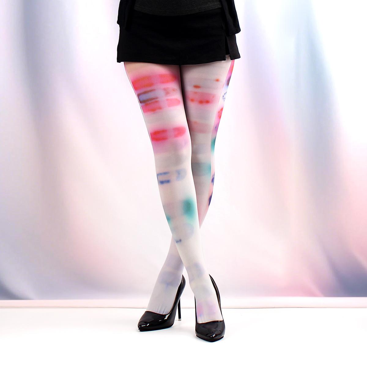 Retro-Strumpfhose mit Muster für Damen 17 Stil Muster Strumpfhose Weiblich Frühling Neu Stern Gitter Lange Socken Farbige Strumpfhose One Size