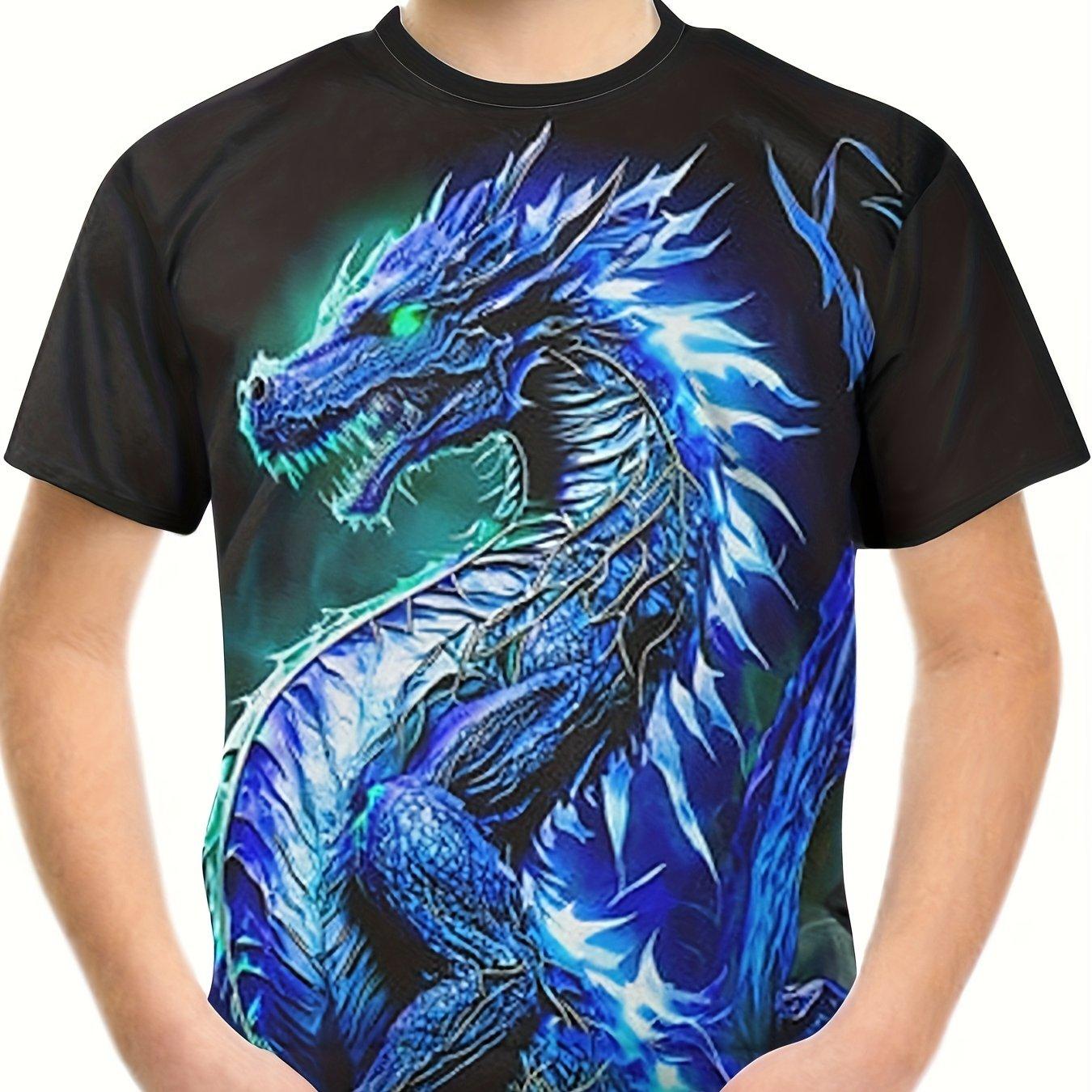 Kinderbekleidung T-Shirts für Jungen Kurzarm Kinder T-Shirt Stilvoller 3D-Drache-Graphit-Druck Lässige Mädchen Sommerkleidung Tops 140 blue