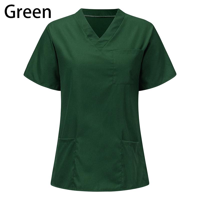Plus Size Damen Arbeitskleidung Stilluniform Bluse Kurzarm V-Ausschnitt Tops mit Tasche M grün