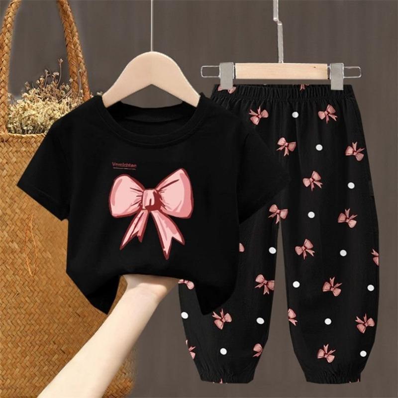 2 Teile/satz Sommer Sets Kinder Kleidung der Mädchen Kinder Kleinkind Kleidung Niedlich Mode T-shirt Top + Hosen Baby Mädchen Kleidung 90 schwarz