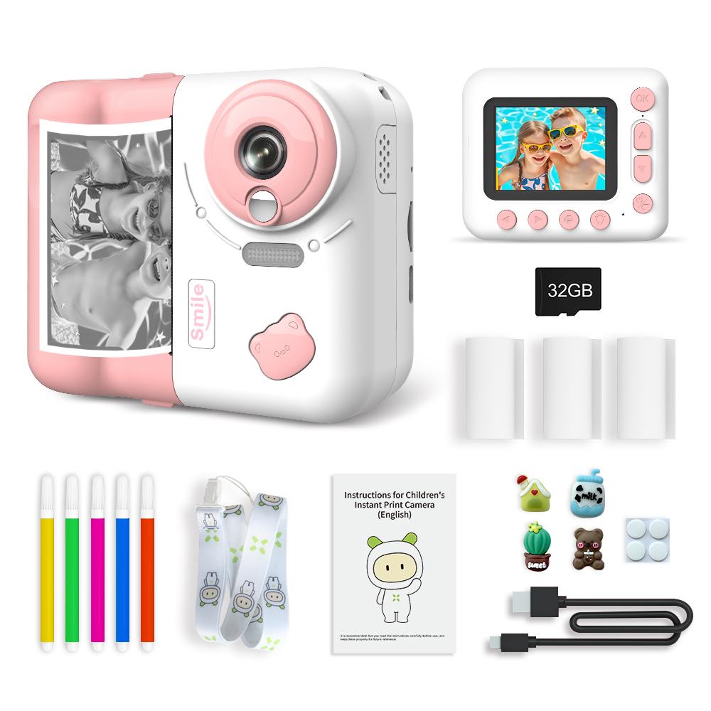 Sofortbildkamera für Kinder, Kinderkamera, 1080P, Digitalkamera für Kinder, 2,4-Zoll-IPS-Bildschirm, 10-facher Zoom rosa