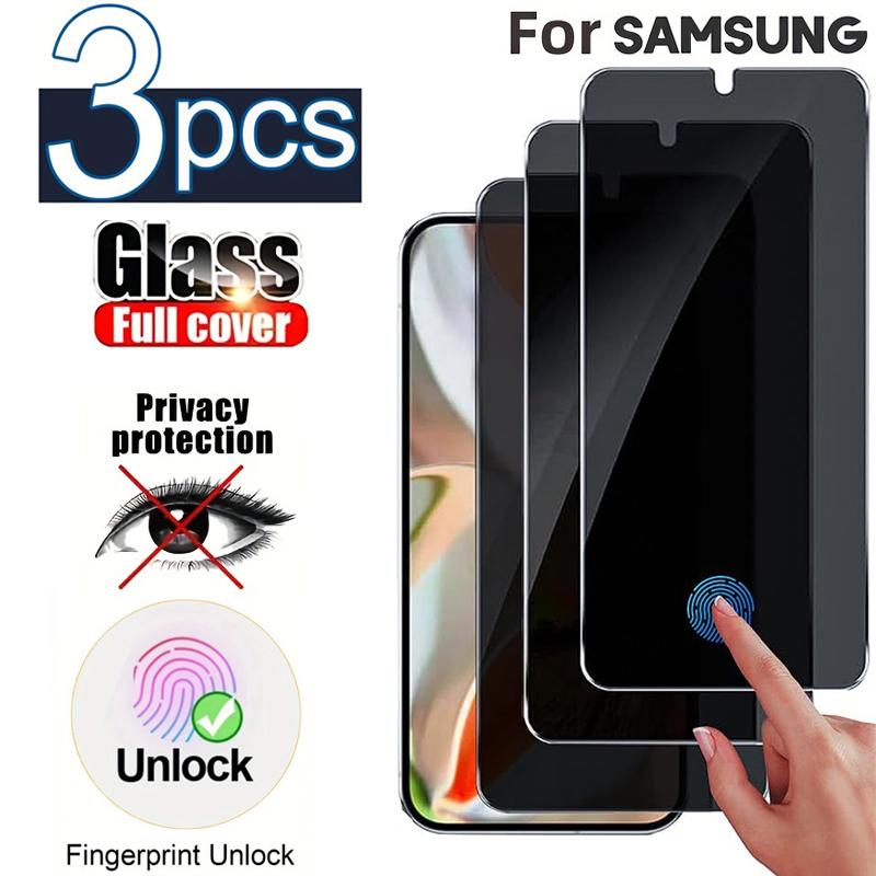 3 Stück Fingerabdruck-Entsperrung Datenschutz Panzerglas für Samsung Galaxy S26 S25 S24 Ultra S23 S22 S21 Plus Note 20 Displayschutzfolie Vollständige Abdeckung Anti-Spionage Galaxy S23 Plus